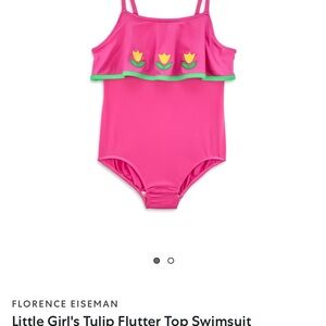 NWT Florence Eiseman Pink Girls Swimsuit with Tulip Accents — 4T